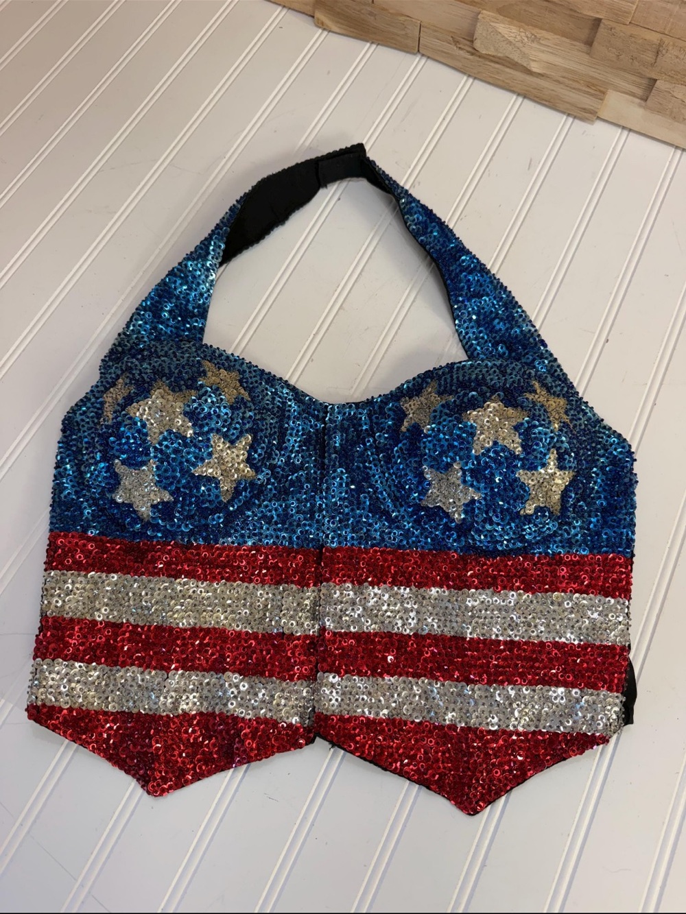 Sexy Vintage Sequin American Flag Halter Bustier
